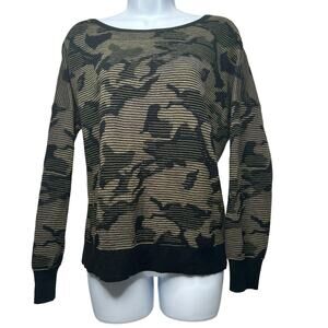 IKKS Women Sweater Size MED Boxy Accordion Style Lagenlook Top Camo Jumper